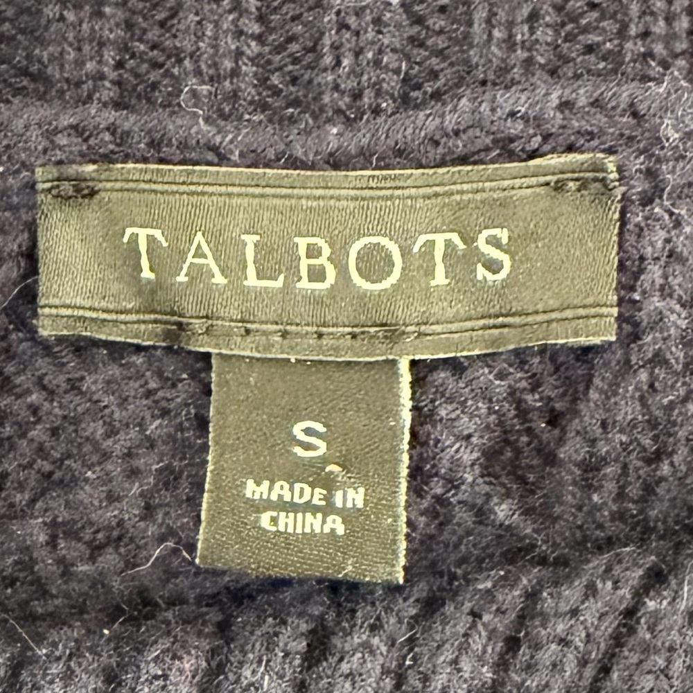 Talbots Blue Cable Knit Poncho‎ Cape Shawl Sleeve Sweater Cotton Small - Picture 7 of 9